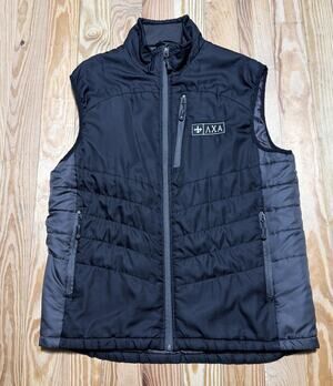 Fossa Apparel Hooded Puffer Vest Mens Large Black Gray Quilted